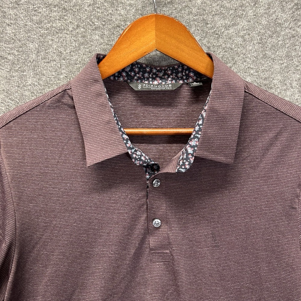 7 Diamonds‎ Polo Shirt Mens Small Purple Preppy Performance Short Sleeve